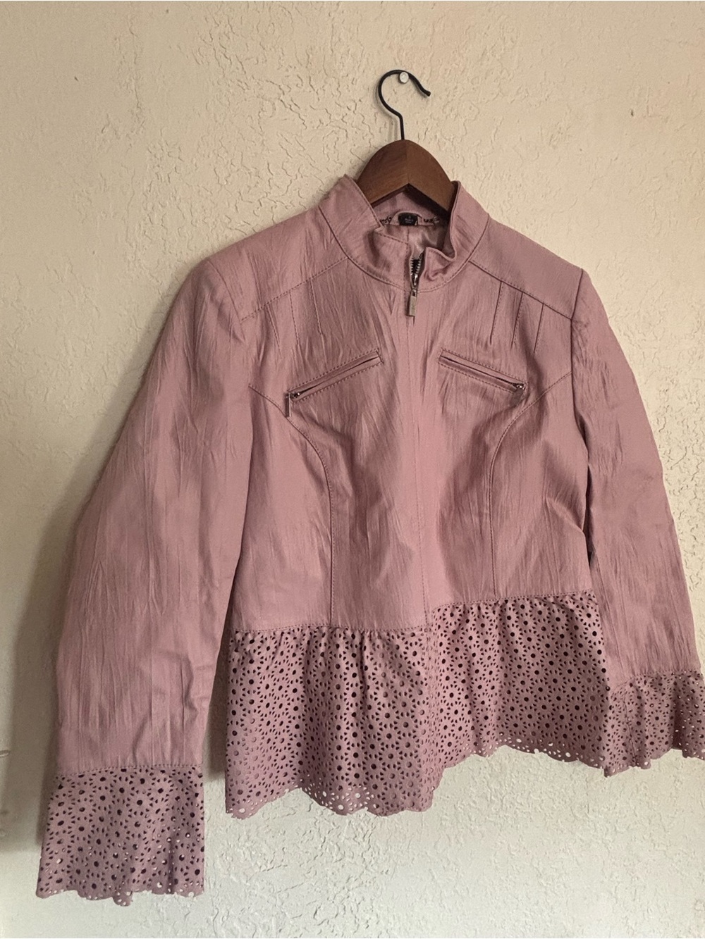 Pamela McCoy New Leather Women's Dusty Rose Eyelet Peplum Jacket